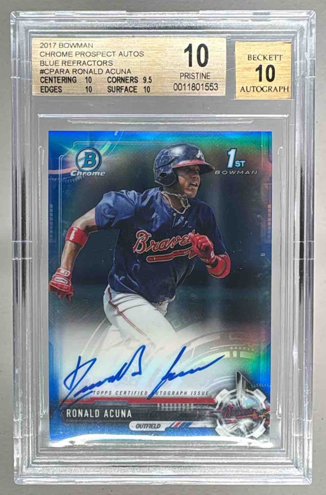 Ronald Acuna 2017 Bowman #CPA-RA Blue Chrome Prospect Auto /150 BGS 10/10
