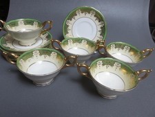 5 Coalport  COACOA195 Cream Soups and  6 saucers green gold