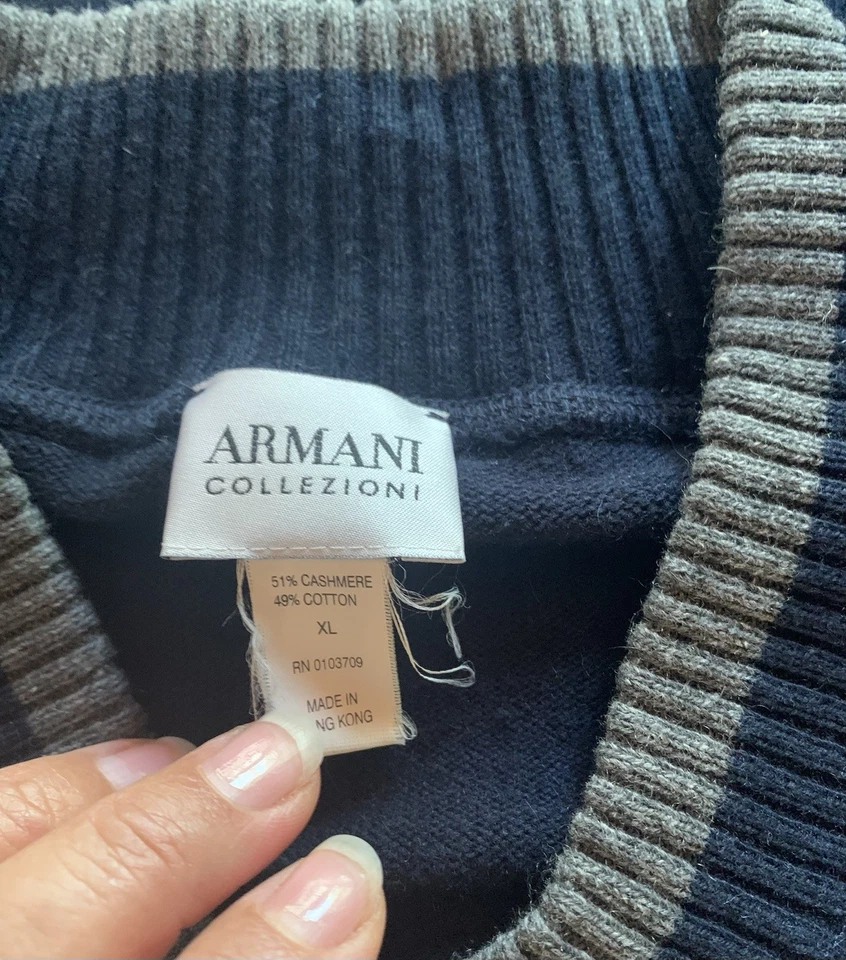 Men’s Zip Up Sweater Armani Collezioni Size XL Navy & Grey - Image 3 of 4