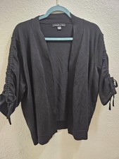Black Knit Open Front Cardigan With Ruched Sleeves Size 18/20