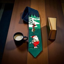 Hallmark Christmas Golf Santa Reindeer Green  Navy Blue 57"-60" Tie