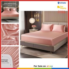 Satin Fitted Sheet Set Cal King 3 Piece Deep Pocket 15 Inch Rose Pink Bedding