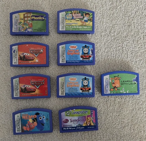 Lot of 9 LeapFrog Leapster Learning Video Games cars tangled nemo thomas