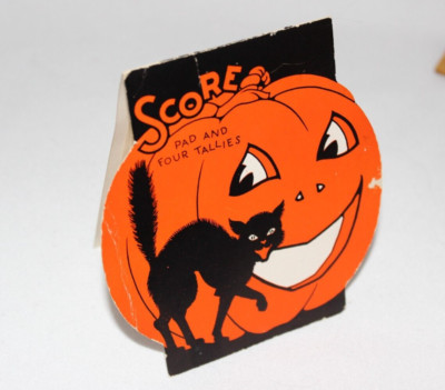 Antique Vintage Halloween Bridge Tally Card USA black cats JOL die cut ...