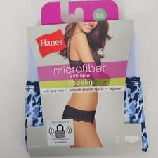NEW Hanes Womens Microfiber with Lace Cheeky Panties 2 Pair Size S/5 Blue