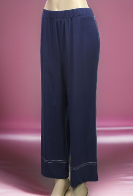 Peck & Peck Women's Elastic Waist Pants Wide Legs Stretch Navy Size XL