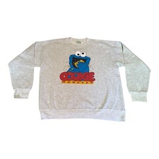 Vtg 90  s Cookie Monster Crewneck Large Sesame Street Pullover Sweatshirt Gray