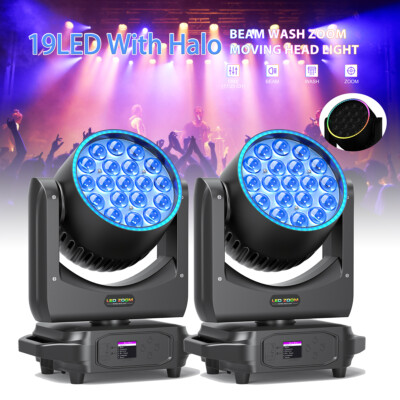 2PCS 19x20W RGBW LED Moving Head Light DMX Stage Beam Wash ZOOM Ring Lighting