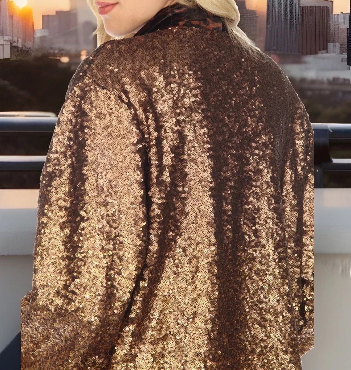 Johnny Was XL 1X Kimono Silk Velvet & Sequins Gold Leopard