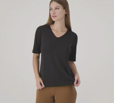 Susan Graver Modern Essentials Liquid Knit V-Neck Top Black Size 5X A574030