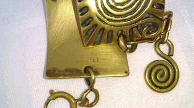 Bracelet Vintage Signé M.BUFFET - Travail D'artiste Années 70, Bronze Doré, Occasion