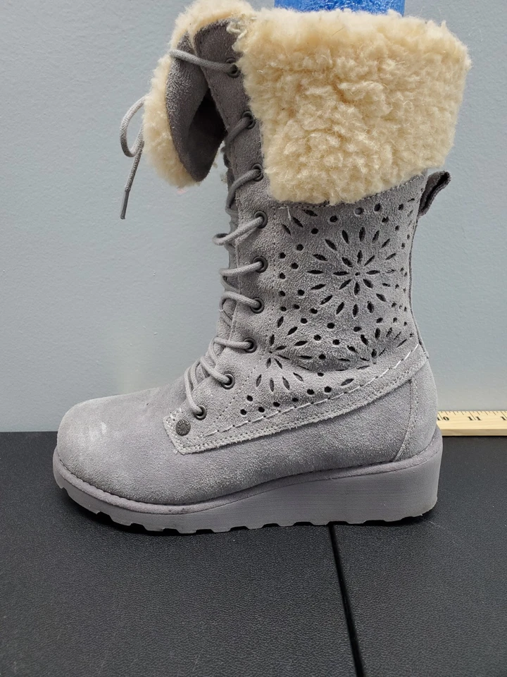 Bearpaw Kylie Botas Perforadas Mujer Talla 5 Gris Gamuza Imitación Piel NeverWet Con Cordones Foto 2 de 4