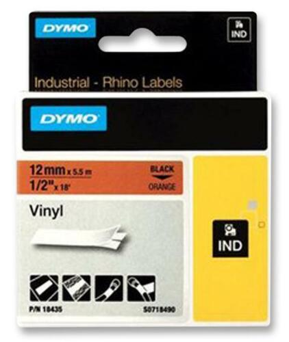 Tape 12mm Black/Orange Perm Vinyl Label Printer Tape Office Consumables - 18435 - Afbeelding 1 van 1