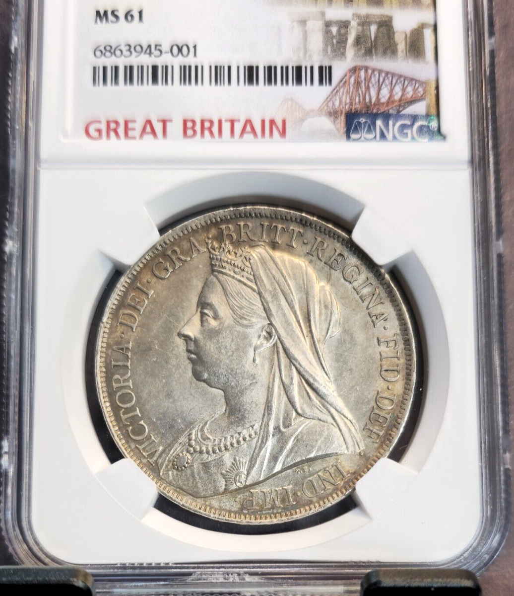 1900 GREAT BRITAIN SILVER 1 CROWN QUEEN VICTORIA NGC MS 61 SCARCE