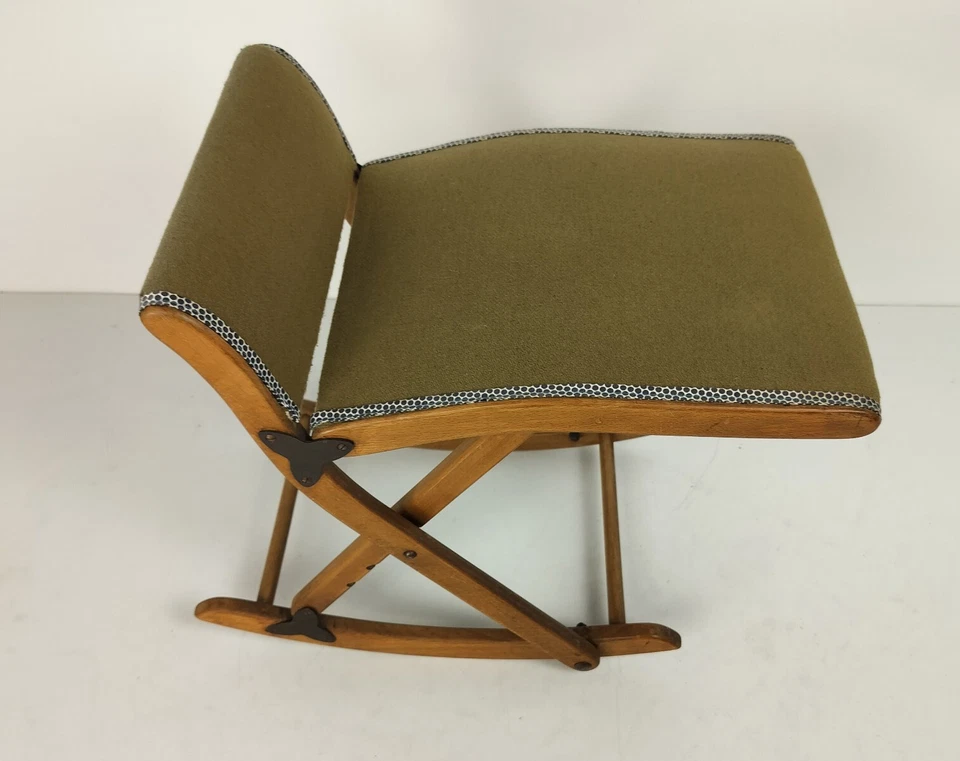 Plegable Especial Ajustable Mecedor Pie Taburete Reposapiés Otomano Madera Tela Verde Fu Foto 3 de 4