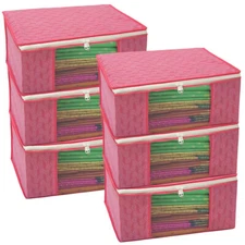 Printed Saree Cover Set of 6 Non-Woven Cloth Storage/Wardrobe Organize Pink