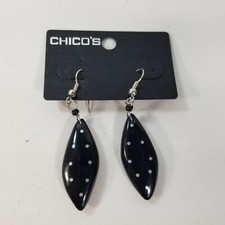 Chicos Earrings Black Silvertone Dangle Statement Artsy Polka Dot Minotaur