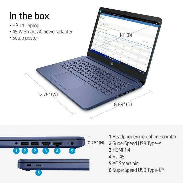 New HP Stream Laptop 14" HD Celeron N4120 8GB 64GB eMMC Webcam Office 365 Blue - Image 3 of 4