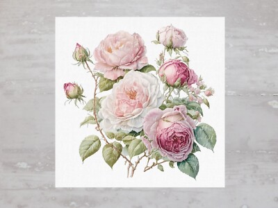 Beautiful Shabby Pink Cabbage Roses Fabric Panel Sewing Quilting Block A196