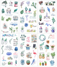 6 Sheets Watercolor Flowers Stickers Papercraft Planner Supply Journal Succulent