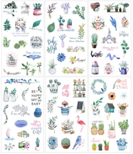 6 Sheets Watercolor Flowers Stickers Papercraft Planner Supply Journal Succulent