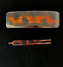 Vintage 1980s / 90s Faux Tortoise Shell Hair Clip Barrette Rectangle  Bobby Pin