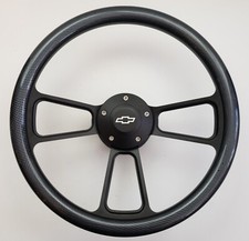 Carbon Fiber Wrap 14 Billet Black Steering Wheel Adaptor Chevy Horn Button Carbon Fiber Wrap 14 Billet Black Steering Wheel Adaptor Chevy Horn Button