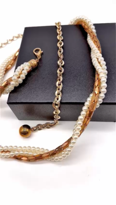 gold chain belt with braided links‎ and Women Gold Metal Chain Links Black Braided Waistband Skinny  main image 3