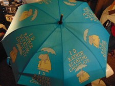 BOYNTON HIPPO WOODEN HANDLE UMBRELLA I'D RATHER BE EATING CHOCOLATE