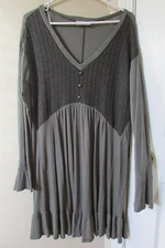 Sugarfox Boho PULLOVER LONG SLEEVE Gray  Soft FLOWY DRESS-MED-nwot