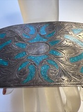 Plata De Jalisco Sterling Silver Belt Buckle Chip Turquoise Eagle Mark 70g