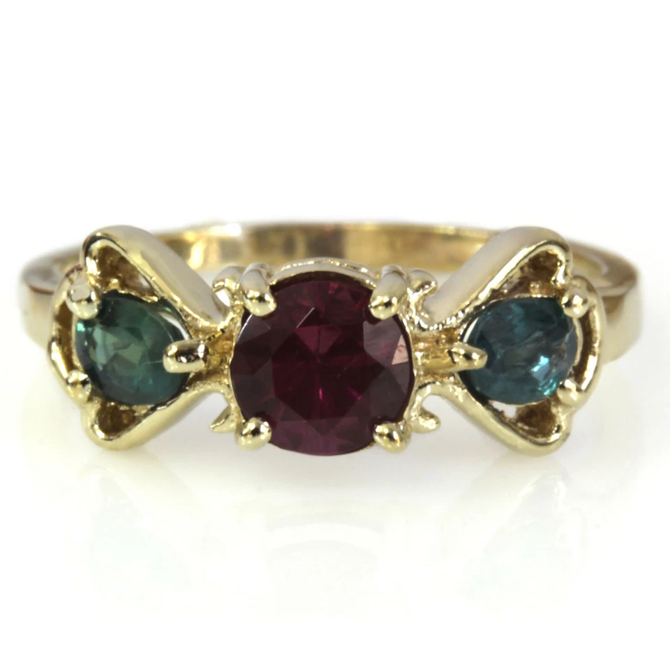 1.3 ctw Natural Alexandrite & Pink Tourmaline Solid 14k Yellow Gold 3 Stone Ring - Image 2 of 4