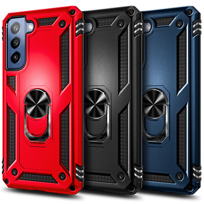For Samsung Galaxy S21 FE 5G Case Ring Stand Phone Cover with Tempered Glass