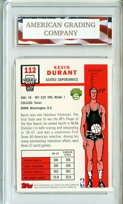 2007 Topps 50th Anniversary #112 Kevin Durant Rookie Card AGC 10