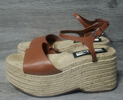 ZARA Womens Faux Leather Brown, Platform Wedge Jute Espadrille Sandals - 4/37 - Picture 20 of 20