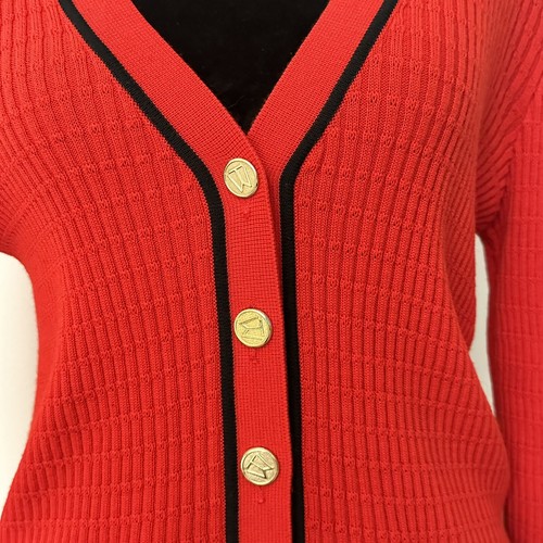 80s Vintage Italy Worldly Things Red Wool Cardigan Sweater Logo Womens Size 10 - Picture 3 of 10