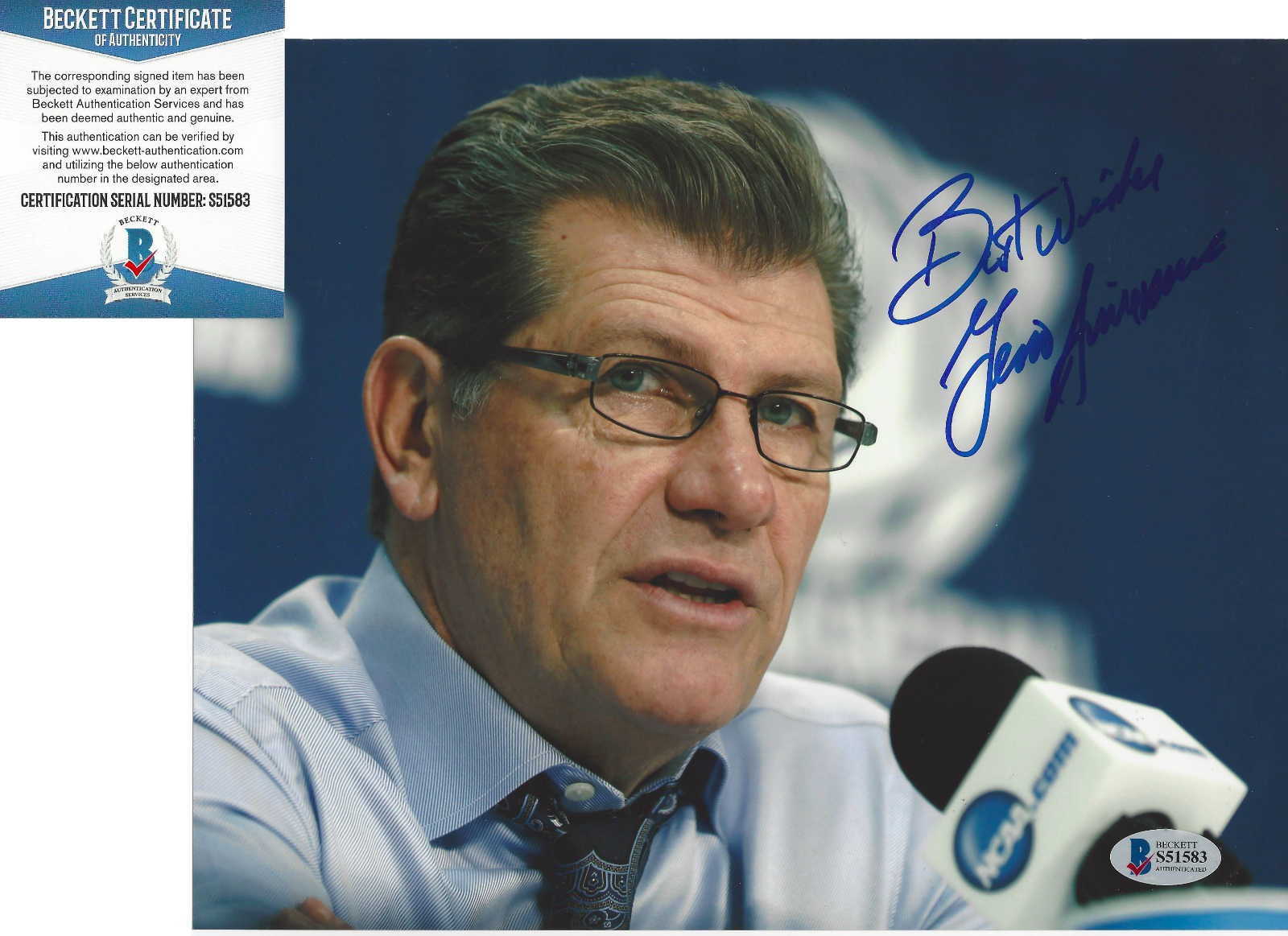 GENO AURIEMMA UCONN HUSKIES BASKETBALL COACH SIGNED 8x10 PHOTO 4 BECKETT BAS COA 