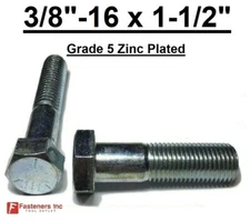 3/8-16 x 1-1/2" (PT) Hex Bolt Zinc Plated Grade 5 Cap Screw Coarse Thread