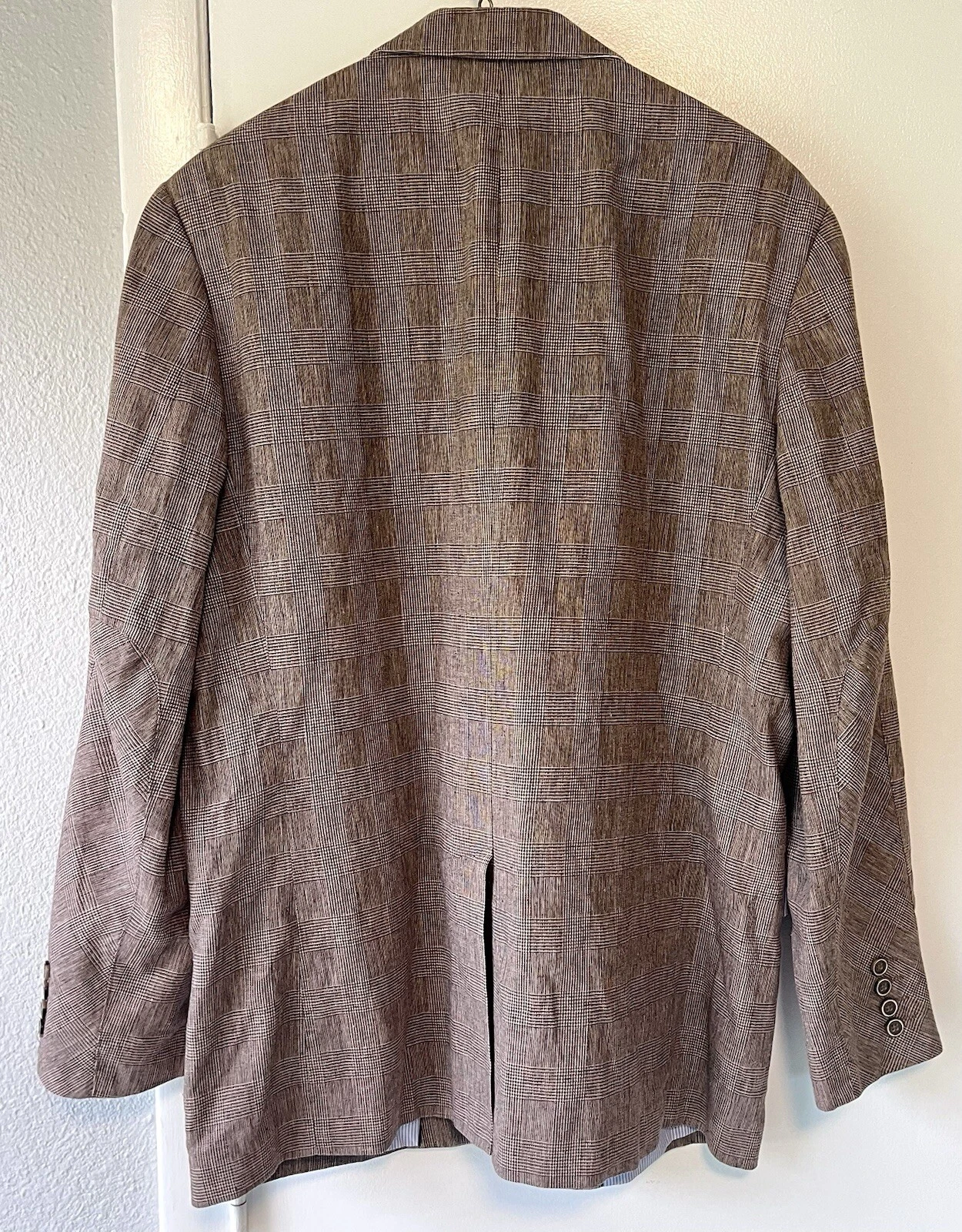 Tasso Elba Blazer Linen Cotton Blend Island Wear Large 42-44 Glen Plaid Grey image 5