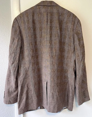 Tasso Elba Blazer Linen Cotton Blend Island Wear Large 42-44 Glen Plaid Grey image 5