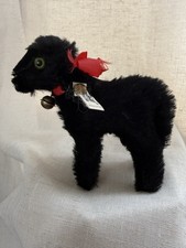 Vintage Steiff Black Lamb 0144/12 Mohair Bell Collar Animal Germany Button Ear
