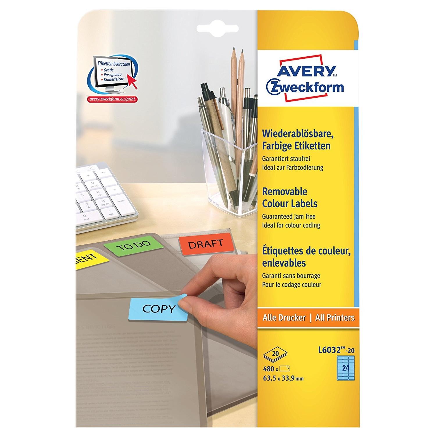 Étiquettes universelles Avery L6033 à impression nette anti-bourrage pour imprimante laser
