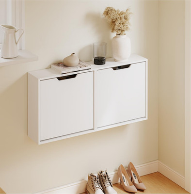 Slim Wall-Mounted Shoe Cabinet with 2 Flip Drawers - Space-Saving Organizer