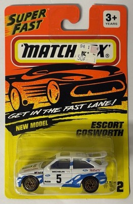 Matchbox Super Fast #52 Ford Escort Cosworth White Blue Mobil 1993 1:57 Vintage