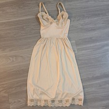 VTG 70s-80s JCPenny Women's 34C Nude Beige Slip Dress Lace Trim Nightgown