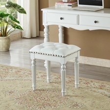 Vanity Bench Stool with Button Tufted Solid Wood Vanity Bench Seat with