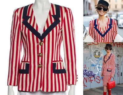 MOSCHINO Italian RED WHITE NAVY BLUE STRIPE JACKET PATRIOTIC LINED USA 6 IT40