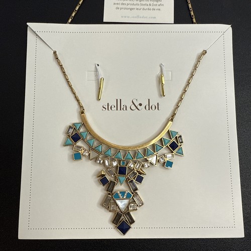 Stella & Dot Multi Color Stone Tiles Necklace Signed