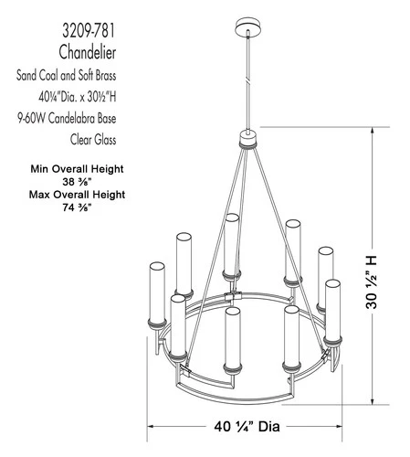 Minka Lavery 3209 Hillstone 9 Light 40"W Pillar Candle Style - Sand Coal / Soft - Picture 4 of 8