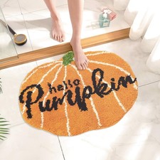 Fall Hello Pumpkin Bath Mat Halloween Cute Absorbent Non Slip Orange Shower R...